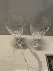 Vintage Gorham Set 2 Etched Crystal Stemmed Wine Glasses Gold Rim Excellent
