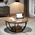 2-tier Modern Wood Coffee Table Round Sofa Table Center Table For Living Room