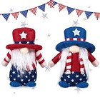 2 Pack Patriotic Gnome Doll 4th Of July Gnomes Handmade Plush Turn-up Brim Hat