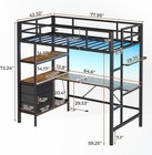 Twin Size Loft Bed With L-shaped Desk led Lights charging Station fabric Drawers