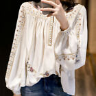 Lady Chic Embroidery Floral Blouse Shirt Tops Loose Ethnic Retro Elegant 