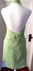 Vintage Apron Women Handmade Full Bib Wrap Front Tie Green Gingham Pockets