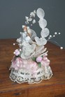 Vintage Art Deco Bride Groom Wedding Cake Topper Sugar Sculpture Stand Lace