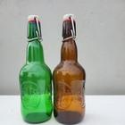 Vintage Grolsch Beer Bottles Pair Green Amber Brown Embossed Porcelain Swing Top