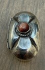 Vintage Taxco Mexico Sterling Silver 925 Hinged Pill Box With Goldstone Oval