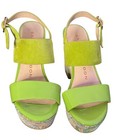 Sacha London Chunky Block Heels Size 7 Green Psychedelic Sandal Retro Statement