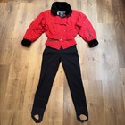 Womens Nils Ski Suit One Piece Snowsuit Snow Bib Vtg 90s Red Faux Fur Jumpsuit 8