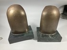 Mid Century Modern Makes Minimalist Abstract Owl Bronze Bookends  Marbled Base