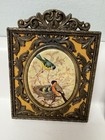 Vintage Metal Ornate Baroque  Framed Silk Birds Wall Art  Made In Italy  Pair
