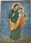 Antique Retablo  Oil Painting On Tin Of Saint Joseph   Jesus Christ   Savior