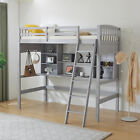 Twin Modern Kids Wood Loft Bed With Gardrail   Ladders Loft Bunk Bed White Grey
