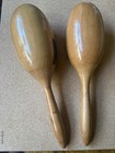Wood Maracas Pair  2  Hand Percussion Shakers With Palm Tree Design