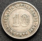 1881 Straits Settlements Silver 10c   Km 11   Ten Cents  800 World Silver