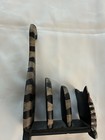 Hand Carved Wooden Black Striped Kitty Cat Folk Art Caddy Mail Letters Read