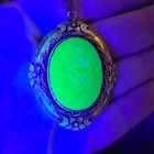 Vintage Cameo Uranium Glass Pendant Necklace Roman Soldier Gold Tone Jade Green