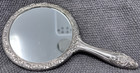 Antique Vintage Victorian Floral Silver Plated Vanity Hand Held Mirror Heavy