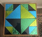Georges Briard Style Green And Blue Mcm Diamond Mosaic Tile Table Tapered Legs 