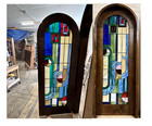 Rustic Door Solid Wood Oak Arched Stained Glass Door 37-1 2 X 81-1 2 6  Jamb