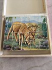 Vintage Wooden Picture Cube Puzzle Farm Animals 16 Blocks Complete W  Guide Card