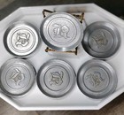 Vintage Office Coasters -r Initial Pewter Hammered Forged Metal Crest Set Of 6 