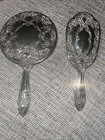 Antique Silver Mirror And Brush Vintage Set