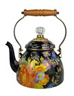 Mackenzie-childs Black Flower Market Tea Kettle 2 Qt  New No Box
