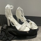 Unilady Strappy White High Heel Sandals Pearl Ankle Strap Us Size 8 5