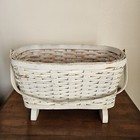 Vintage Wicker Basket Footed W Handle Bassinet Style   Storage   Country Cottage