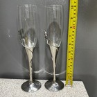 Glasseam Silver Hearts Rhinestones Wedding Champagne Flutes 10    Bride Groom Euc 