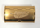 Lipstick Metal Case Holder  Goldtone Compact Leaf Design With Mirror Vintage