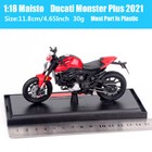 1 18 Scale Maisto 2021 Ducati Monster Plus   Motorcycle Diecast Model Bike Red
