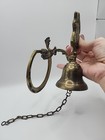Vtg Brass Dual Horse Head Horseshoe Door Knocker Dinner Bell Unique Rare 614