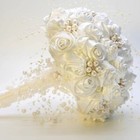 Diy Pearl Wedding Bouquet With Satin Flowers   Bridal Flowers Decor Ribbons Lace