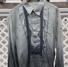 Filipino Formal Attire Barong Tagalog Xl Grey Blue Ombr   Embroidery Button Up