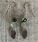 Clear Faceted Glass Beaded Dangle Earrings Aquamarine Bead Hammered Silver 925