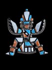 Large Vintage Zuni Carved Mutli-inlay Knifewing Sterling Silver Brooch Pin