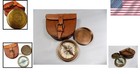 Authentic Vintage Style Brass Pocket Compass With Leather Case Rustic Vintage   
