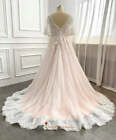 Plus Size Wedding Dresses V Neck Half Sleeve Lace Applique Elegant Bridal Gowns-