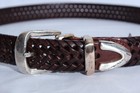 Fossil Leather Woven Belt Brown  Silver Buckle Braided Mens Size 32