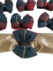 Set Of 8 Vintage Christmas Plaid Puffy Bow Tie Napkin Rings 