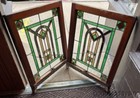Pair Of Antique Art Deco Stained Leaded Glass Windows 32  X 24  