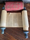Vintage Mini Paper Torah Scroll Wood Handles Jewish Judaica Hebrew 6 Inch