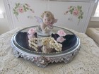 Vintage 12 Inch  Round Beveled Silver Chippy Plateau Mirror W  Pink Roses  jewel