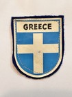 Vintage 60   s Greece Travel Patch Souvenir Vinyl Graphic Sewn Onto Blue Wool Felt