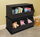 Stackable Wooden 2 Bin Open Storage Toy Organizing Cubby