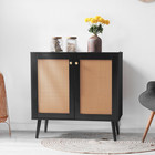 Buffet Cabinet With Rattan Decor Doors - Storage Sideboard For Kitchen  Hallway