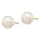 10k Yellow Gold 9-10mm White Round Freshwater Cultured Pearl Ball Stud Earrings