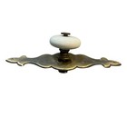 10 Brass     Backplate   Porcelain Knob Cabinet Drawer Pulls Vintage 4 5    Rustic