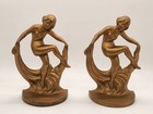 Vintage antique Pair Of Art Nouveau art Deco Nude Woman Dancing Metal Bookends