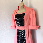 Vintage Style Rockabilly Midi Dress Pink Black White Polka Dot Fit   Flare Sz Sm